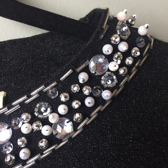 Design Options Rhinestone Pearl Bead Metallic Shimmer Knit Black Sweater Small - Picture 10 of 11